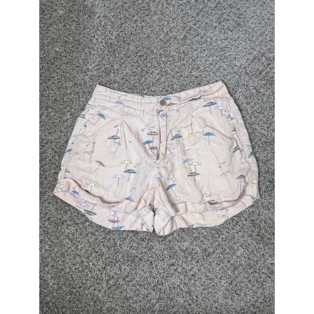 C&C California Womens Peach Linen Beach Umbrella Print Shorts Size 6